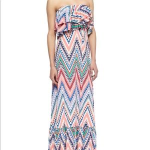 T-Bags Zig Zag Strapless Ruffle Tiered Maxi Dress